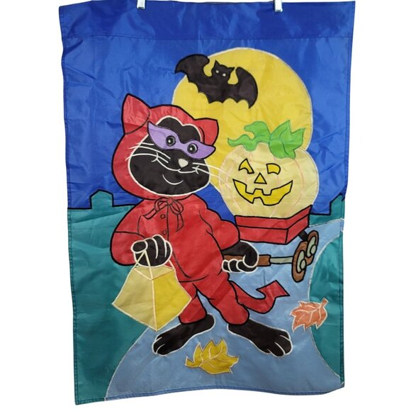 Halloween Banner Black Cat Trick Or Treating Jack O'Lantern Leaves Fall 40"X28" - Picture 4 of 6